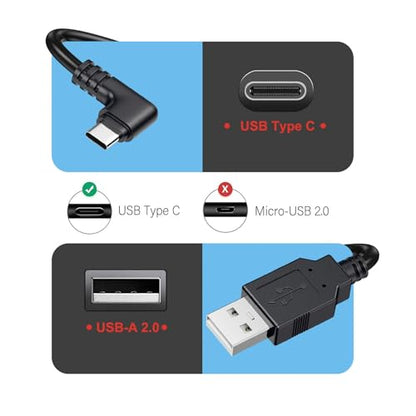 weishan USB C Dash Cam Power Cord, USB to 90-Degree USB-C Charging Cable for Dashcam Rear View Mirror Camera, 11.5ft Long Charger Wire - style: USB-A to USB-C