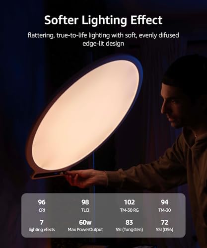 amaran Verge Max LED Video Light,60W Bi-Color 22in Circular Edge-lit Panel Light,APP Control with Desk Clamp Stand Dimmable Desk Light for Home Office, Gaming, Podcast, Live Streaming (White) - color: White