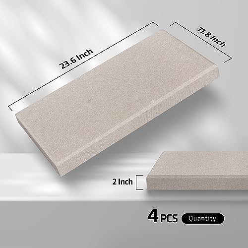 UMIACOUSTICS 4 PCS Acoustic Panels with Hanging Brackets, 2” Thick Fiberglass Sound Proof Panels Removable for Studios, Office, Home Theater Wall- Linen - color: Linen, size: 23.6" x 11.8"-4pcs