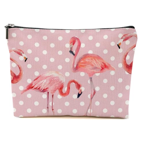 Cute Flamingo Makeup Bag for Women, Pink Polka Dot Cosmetic Bag Travel Organizer Toiletry Accessories, Birthday Christmas Gifts for Women Friends Girls - color: Multicolor 1411