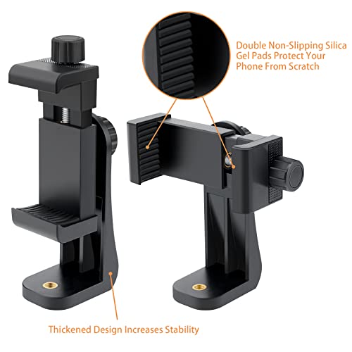 2 Pack Tripod Phone Mount, Cell Phone Holder Mount Head Standard Screw Adapter, Rotates Vertical and Horizontal, Adjustable Clamp, Compatible for Most Cellphones