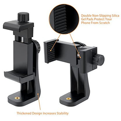 2 Pack Tripod Phone Mount, Cell Phone Holder Mount Head Standard Screw Adapter, Rotates Vertical and Horizontal, Adjustable Clamp, Compatible for Most Cellphones