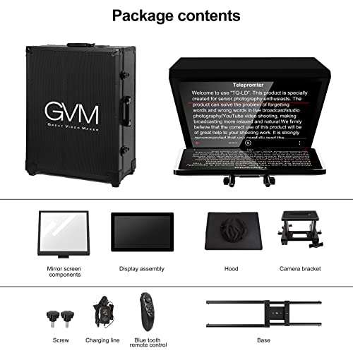 GVM Teleprompter Kit for Digital Cameras/camcorders Portable 18.5'' Teleprompter Kit with Remote Control & App,with 18.5" Android All-in-One Monitor and Carry Case - size: 19inch
