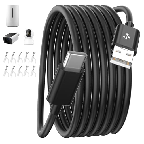 26FT USB A to USB C Cable for eufy Security Indoor Cam E220 Xiaomi Mi Smart Camera C400 Extra Long Type C Power Extension Cable for CCTV WiFi Home Security Camera Black - color: Black, size: 8M