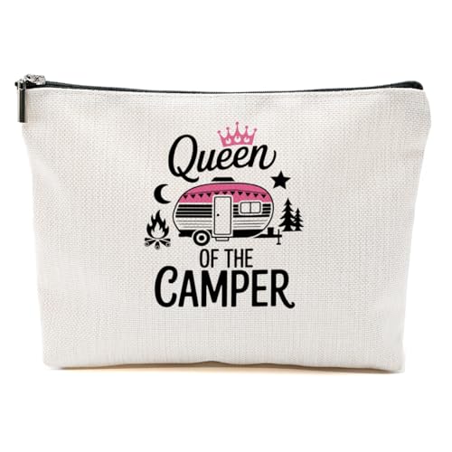 Queen of the Camper Makeup Bag for Women, Funny Portable Cosmetic Bag Travel Organizer, Camping Themed Makeup Pouch Toiletry Accessories, Birthday Christmas Camp Gifts for Friend Camper - color: Multicolor 1432
