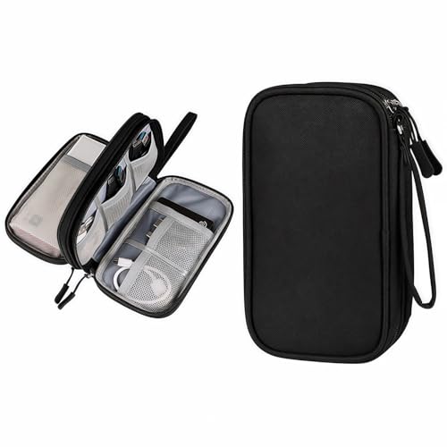 Portable Waterproof Double Layers All-in-One Storage Bag, Travel Cord Organizer，Electronics Accessories Organizer Pouch Bag for Accessories,Charger, USB Cable, Gadget (black) - color: black