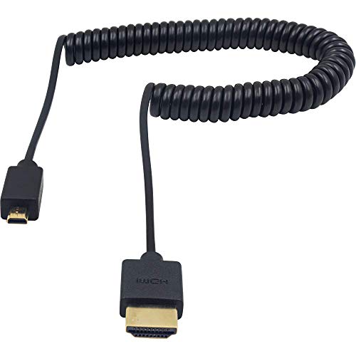 Duttek 4K Micro HDMI to HDMI Coiled Cable 8FT/2.5M, Extreme Slim/Thin Micro HDMI Male to HDMI Male Coiled Cable for 1080P, 4K, 3D, and Audio Return Channel - size: 2.5M/8FT