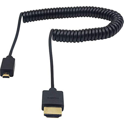 Duttek 4K Micro HDMI to HDMI Coiled Cable 8FT/2.5M, Extreme Slim/Thin Micro HDMI Male to HDMI Male Coiled Cable for 1080P, 4K, 3D, and Audio Return Channel - size: 2.5M/8FT