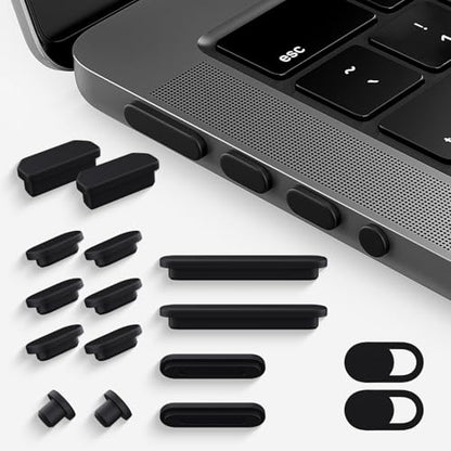 CaseBuy MacBook Pro Accessories, 14 Pack Dust Plug Covers for 2026-2021 MacBook Pro 14/16 inch M5 M4 M3 M2 M1 Pro/Max, Dust Plug for HDMI, Thunderbolt, SDXC, Magsafe, Headphone & 2PCS Webcam Cover - size: 14 Pack