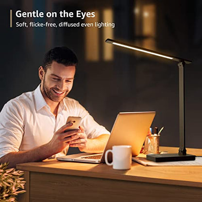 Lepro LED Desk Lamp for Home Office, 9.5W 750LM Metal Touch Control Desk Light, 5 Color Modes 5 Brightness Level, Eye Caring Task Lamp For Reading, Sewing, Crafts, School Supplies, Puzzle Light, Black - color: Black