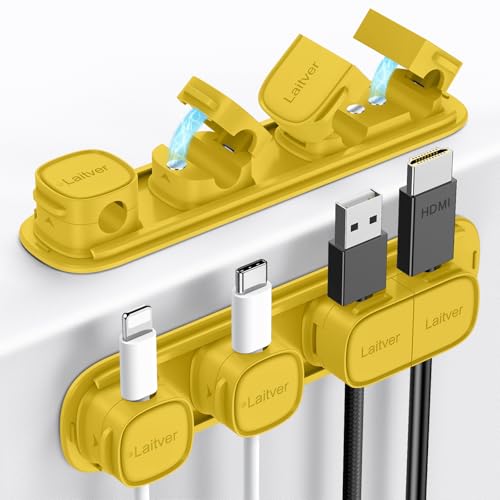6 Pack Magnetic Cable Clips [1s Open/Lock], Cord Organizer Holder | Strong Adhesive Desk Cable Management- Organize Charging Cords Neatly for Home, Office, Car,Desk, Nightstand-Yellow - color: Yellow