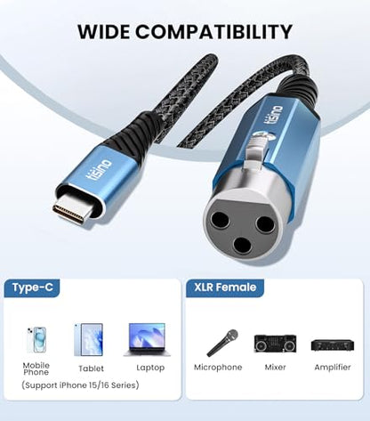 Tisino XLR to USB C Microphone Cable, Upgraded Hi-Fi Audio Recording Cable USB C Microphone Cable for Dynamic Microphones/Recorder/Laptop/Tablet, 0.5m/1.6ft - size: 0.5 m