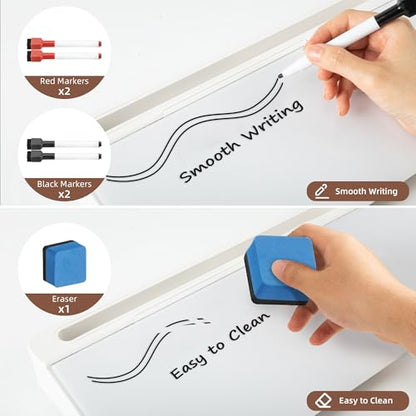 VUSIGN Glass Desktop Whiteboard with Storage, 6.8" x 15.8" Small Dry Erase Board, Desk Organizer Whiteboard, Computer Keyboard Stand, Includes 4 Markers, 1 Eraser for Office, Home, School