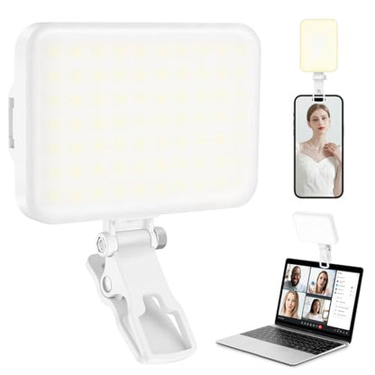 ALTSON 60 LED Portable Selfie Light Video Conference Lighting with Clip & Camera Tripod Adapter Rechargeable 2200mAh CRI 97+, 9 Light Modes for Phone iPhone Webcam Laptop Photo Makeup - color: Pearl White