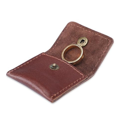 Leather Ring Pouch, Brown Leather Jewelry Holder, Wedding Case for Men and Women - Full Grain Pouch for Engagement Handcrafted Bridal Jewellery Storage, Guitar Picks Camera SD Card Holder - color: Wine