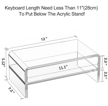 Egchi Acrylic Monitor Stand Riser, 2 Tier Clear Computer Monitor Stand for Home Office Business, PC Desk Stand Monitor Riser for Keyboard Storage, Laptop, Printer and TV Screen -12x7.2x5.12 inches - size: 12''x7.3''x5.12''-2 Tiers