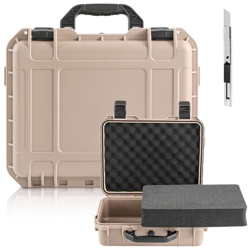 Relaxweex 1 Pcs Waterproof Hard Case with DIY Customizable Foam Insert Portable Protective Case with Knife for Camera Drones Equipments Tools Test Instruments(Tan,8.5 x 6.5 x 3.7 Inch) - color: Tan, size: 8.5 x 6.5 x 3.7 Inch