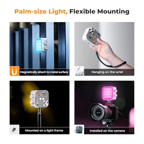 K&F CONCEPT RGB Video Light, 360° Full Color Portable Photography Light, LED Camera Light w 21 Light Effects, 2500K-9900K CRI 96+, 2000mAh Rechargeable Photography Lighting for Vlogging, Selfie, White - color: White