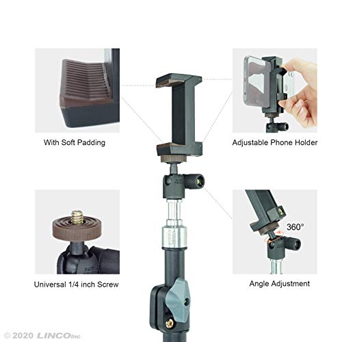 LINCO Selfie Stick Cell Phone Stand for Video Call and Conference, 360 Degree Ball Head, 63 Inches Compact Tripod Stand for Apple & Android Devices, C004B 1 Set