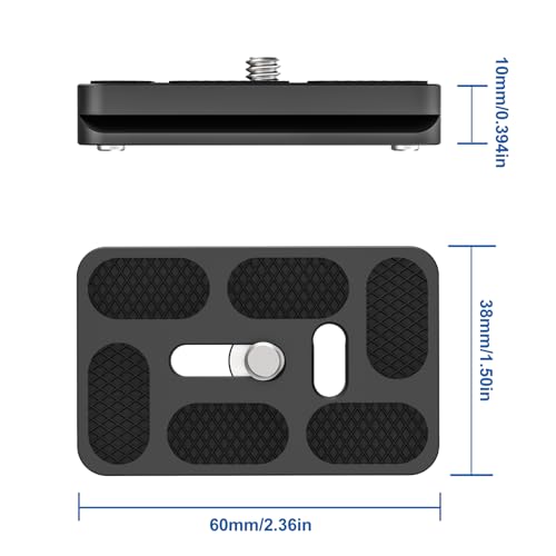 CAVIX PU-60 Aluminum Alloy Universal Arca-Swiss Quick Release Plate– Includes 1/4″-20 Screw, Compact & Lightweight (37g) for DSLR/Mirrorless, Tripods, Monopod, Gimbals & Ball Head - size: 60mm