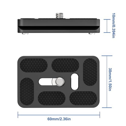 CAVIX PU-60 Aluminum Alloy Universal Arca-Swiss Quick Release Plate– Includes 1/4″-20 Screw, Compact & Lightweight (37g) for DSLR/Mirrorless, Tripods, Monopod, Gimbals & Ball Head - size: 60mm