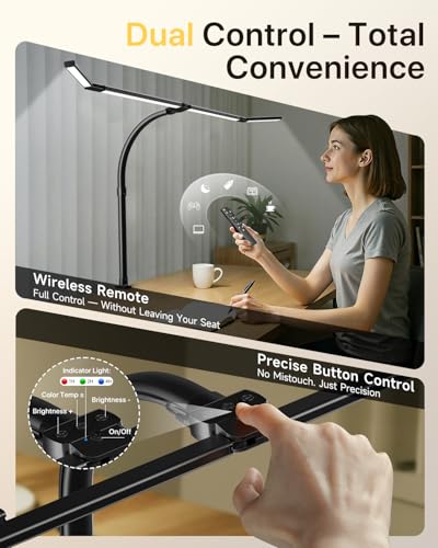 ONEMIX 42" LED Desk Lamp with Clamp, Architect Desk Light with Remote, Adjustable 4-Segment Bar, 1800LM Bright, Eye-Caring Desk Lamp for Home Office, Reading, Study, Dual Monitors, Workbench(Black) - color: Black