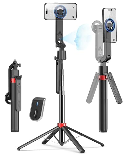 PlusAcc Auto Face Tracking Tripod for iPhone - Extendable Selfie Stick Mount for MagSafe, 360°Rotation Travel Stand with Rechargeable Remote, Compatible with iPhone, Camera, Video Recording - size: 72" Face Tracking