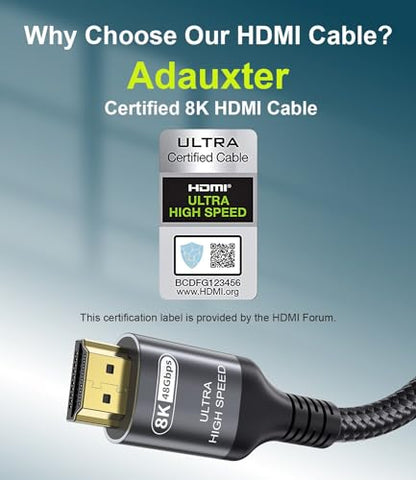 Certified 10K 8K 4K HDMI 2.1 Cable 1.5FT, 48Gbps Ultra High Speed HDMI Cord | Ethernet CEC 4K 240Hz 165Hz 144Hz 120Hz 8K 60Hz eARC Netflix HDCP2.3 HDR10+ PC Laptop RTX5090 TV Monitor Projector X-box PS5 - size: 1.64 ft
