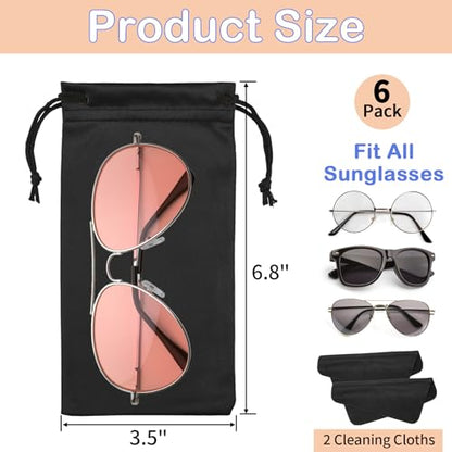 Hoiny 6 Pcs Microfiber Glasses Sunglasses Pouch with 2 Cleaning Cloths, Soft Drawstring Storage Bag for Phone, Eyeglass Case - color: Black