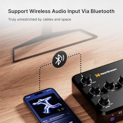NearStream Audio Interface for Recording, Streaming, Podcasting, Rechargeable Audio Mixer with Pro-preamp, 8 Channel, XLR, 48V Phantom Power, Line & DI Inputs, Bluetooth, for PC & Smartphone (AMIX20B)