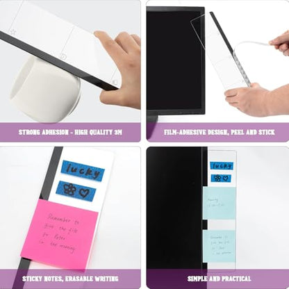 Computer Monitor Memo Board, 1 Pack Dry Erase Whiteboard for PC Screen & Desk, Sticky Notes Holder for Home Office Organization, Clear Reminder Message Board for Family, Work, School Accessories