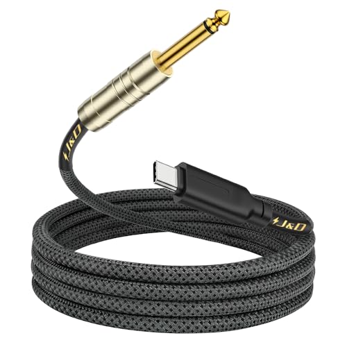 J&D USB C to 6.35 mm 1/4 inch TS Guitar Audio Cable, Audio Recording, Bass, Electronic Piano Microphone Cord Compatible with iPhone 16 Pro Max/16 Pro/16 Plus/16/15/15 Pro Max/15 Pro/15 Plus, 6.6 Feet - size: 6.6 Feet