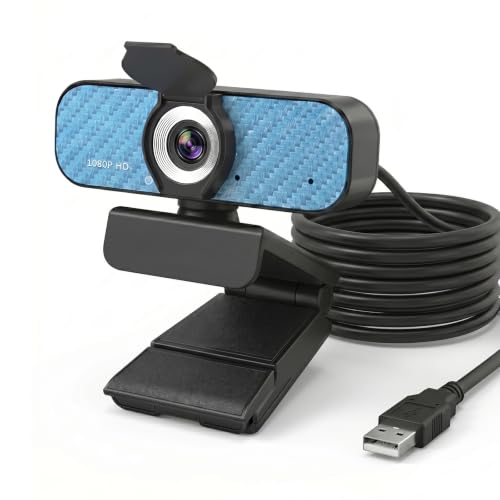 1080P Webcam for PC – Complete Your Setup, Built for Every Need | Plug and Play in Seconds, Crystal Clear Video, Noise-Canceling Mic, Works on Any Platform, Privacy Cover, Clip & 5ft Cable - color: Blue without Tripod