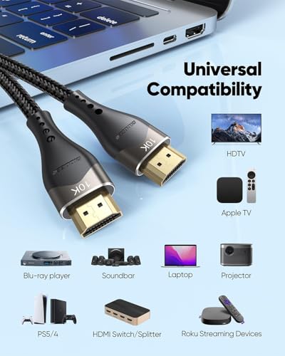 Short HDMI Cable 6 inch 2-Pack 10K 8K , HDMI 2.1 Cable 0.5FT 48Gbps Ultra High Speed Nylon Braided Cord with 8K@60Hz 4K@120Hz, eARC, HDR10+, DTS:X, 3D for HDTV/HDMI Switch/Laptop/Blu-Ray/Monitor/PS5 - size: 0.5FT
