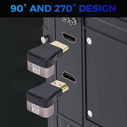 8K 90 Degree HDMI 2.1 Adapter 2 Pack, (Up and Down) Right Angle HDMI Male to Female HDMI L-Shaped Connector Extender Support 8K@60Hz,4K@120Hz for Google Chrome Cast, Roku Stick, Wall TV, Laptop and PC - color: (Up & Down) 90 Degree HDMI Male to Female, si