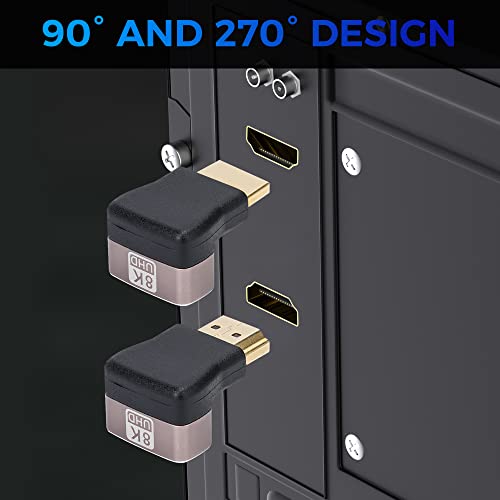 8K 90 Degree HDMI 2.1 Adapter 4 Pack, (Up and Down) Right Angle HDMI Male to Female HDMI L-Shaped Connector Extender Support 8K@60Hz,4K@120Hz for Google Chrome Cast, Roku Stick, Wall TV, Laptop and PC - color: (Up & Down) 90 Degree HDMI Male to Female, si