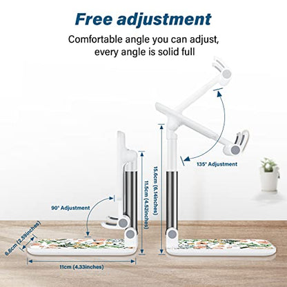 FlexiView Desk Cell Phone Stand - Adjustable Angle-iPad Holder, Universal Compatible Phone Holder for Desk - color: White Flowers