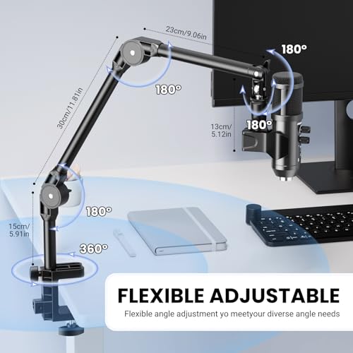 Microphone Boom Arm,Adjustable Mic Stand with 3/8" & 5/8" Adapter, Heavy-Duty Suspension Boom Arm for Streaming, Podcasting,Recording, Compatible with Blue Yeti, HyperX QuadCast, Most Condenser Mics