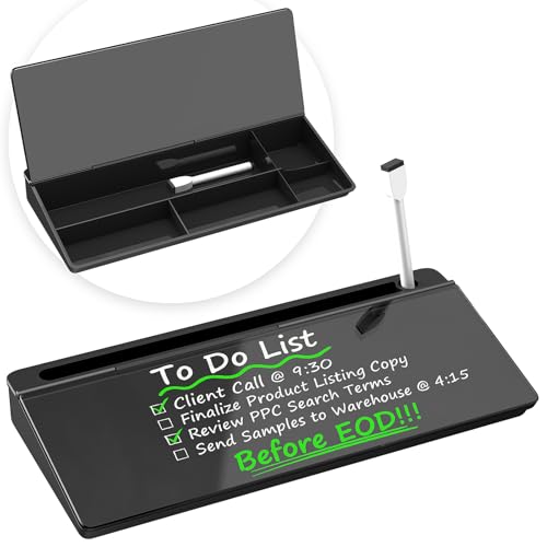Glass Desktop Whiteboard, Dry Erase Board with Marker Holder, Computer Monitor Message Board and Desk Organizer for Home, Office and School Supplies (Black) - color: Black