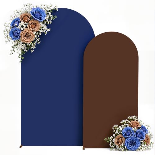 7.2FT 6FT Arch Backdrop Cover for Party, Set of 2 Stretchy Spandex Fitted Arch Stand Cover for Baby Shower, Birthday Wedding Decor, Chiara Backdrop Cover with Double-Sided Design(Blue, Brown) - color: Blue+Brown