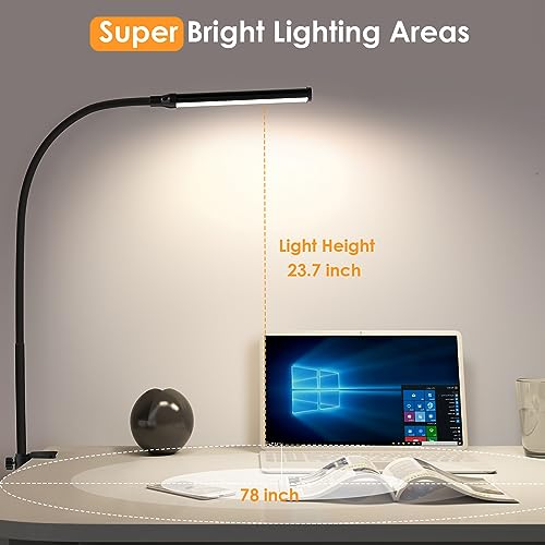 ShineTech LED Desk Lamp with Clamp, Eye-Caring Clip on Desk Light with 3 Color Modes & Stepless Dimming, 360° Flexible Gooseneck Desk Lamp for Home Office College Dorm with USB Adapter - color: 3CCT in One (3000K/4000K/6000K)
