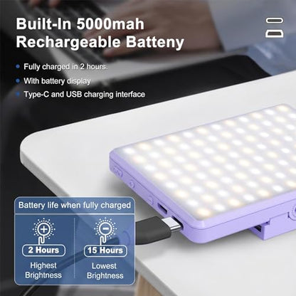 Selfie Light, Phone Light with Front & Back Clip, 60 LED Portable Light with 3 Modes, 5000mAh Rechargeable Video Light for Phone, iPhone, IPad, Laptop, TikTok, Makeup, Live Stream, Vlog(Purple) - color: Purple