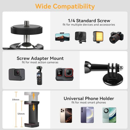 UTEBIT 66mm Strong Magnetic Base Mount with 360° Rotation Ball Head, Black | Magnet Camera Mount with Phone Holder Compatible with Gopro Hero, for DJI Osmo Action Osmo Nano, for Insta360, Action Camera - size: 66MM