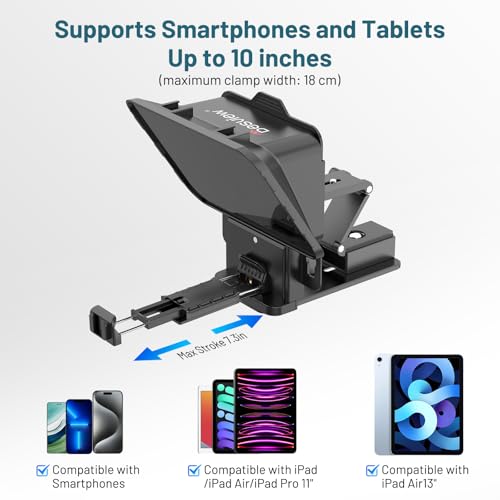 Desview P8 Universal Teleprompter for Smartphone Camera, DSLR Webcam Tablet up to 10" with Bluetooth Remote Foldable Design for Live Streaming Video Recording YouTube TikTok Videos - size: P8 Teleprompter