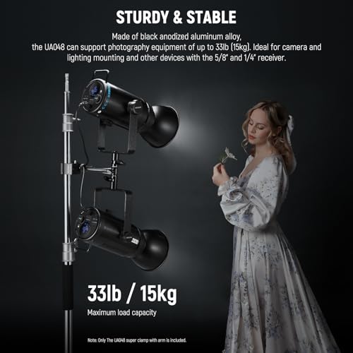 NEEWER Super Clamp with 6" Extension Arm, 5/8" Stud, 2.4" Jaw Grip Heavy Duty Crab Pole Clamp for Round Pipe Flat Surface,for Photography Studio Camera Lighting Mounting, Max Load 33lb/15kg - style: UA048