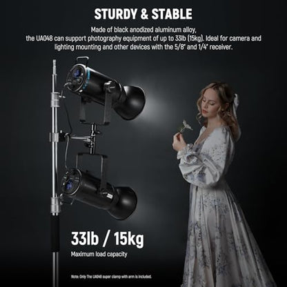 NEEWER Super Clamp with 6" Extension Arm, 5/8" Stud, 2.4" Jaw Grip Heavy Duty Crab Pole Clamp for Round Pipe Flat Surface,for Photography Studio Camera Lighting Mounting, Max Load 33lb/15kg - style: UA048