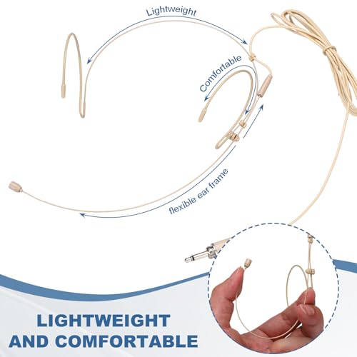 MECCANIXITY Ear Hook Headset Microphone, Double Over Ear Set Hanging Omnidirectional Wired Audio Condenser Microphone Headset with Mini XLR 3 Pin TA3F Plug 3.9ft Cable, Beige - color: Beige, style: Mini XLR 3 Pin TA3F Plug