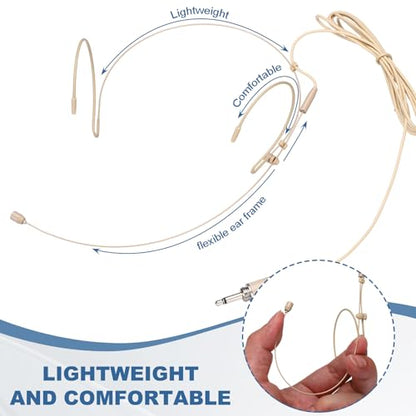 MECCANIXITY Ear Hook Headset Microphone, Double Over Ear Set Hanging Omnidirectional Wired Audio Condenser Microphone Headset with Standard 3.5mm TRS Plug 3.9ft Cable, Beige - color: Beige, style: Standard 3.5mm TRS Plug