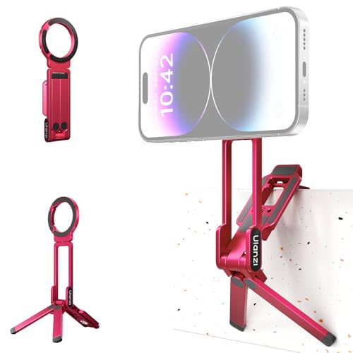 ULANZI Magnetic Phone Tripod for iPhone, MA38 Portable Phone Holder Mini Tripod for Magsafe with Double-Sided 1/4'' Screw Arca Uka Port Foldable Hook for iPhone 17/16/15/14/13/12, Travel Vlog Red - color: Raspberry Red