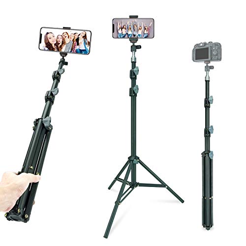 LINCO Selfie Stick Cell Phone Stand for Video Call and Conference, 360 Degree Ball Head, 63 Inches Compact Tripod Stand for Apple & Android Devices, C004B 1 Set